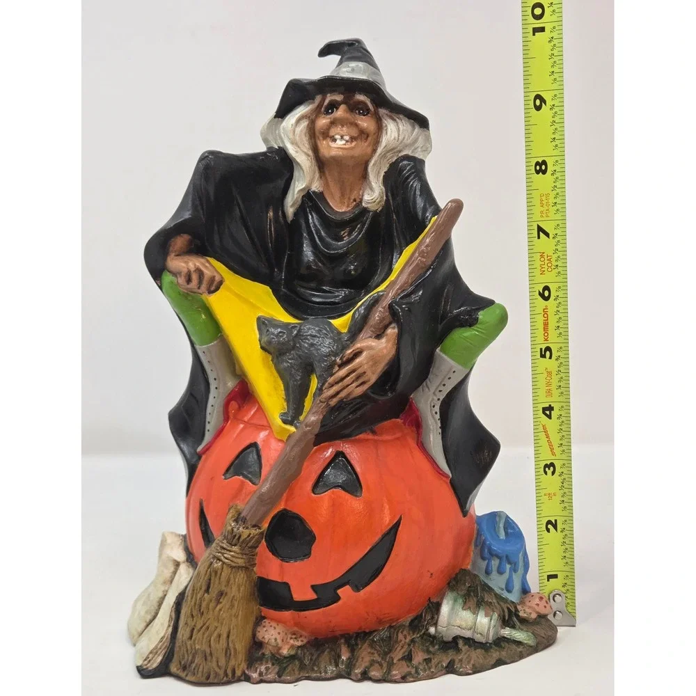 Byron Molds 1972 Vintage Ceramic Witch Jack-O-Lantern Cat Figurine 10in